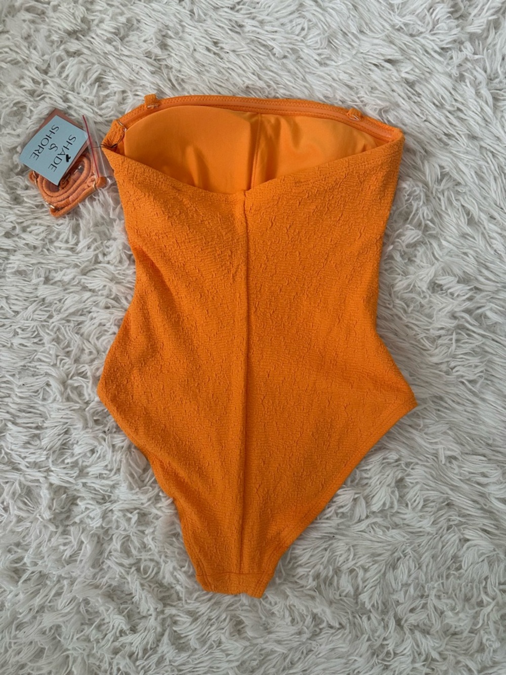 NWT Shade & Shore Orange Jacquard Bandeau One Piece Swimsuit - Picture 5 of 7